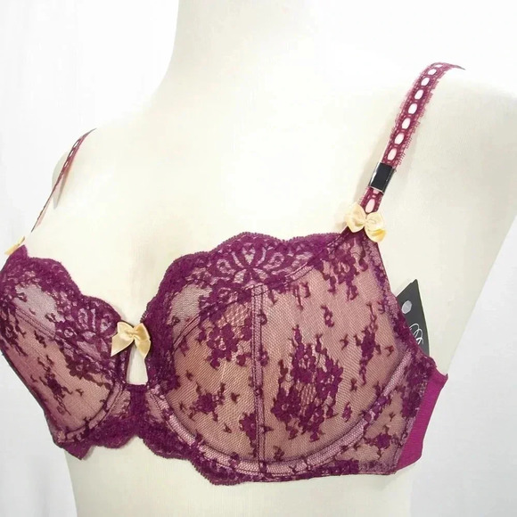 32D Paramour Captivate Unpadded 3 Part Cup UW Bra Grape Wine NWT - Picture 15 of 16